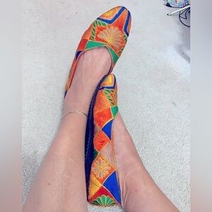 Thankari flat shoes handmade afghan leaf in silk bright floral/symetric designs